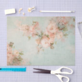 くすんだパステルコーラル / 端にピンクの花 薄葉紙 (クラフト)
