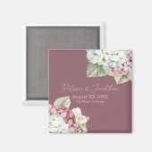 くすんだピンクの背景にピンクと白の水彩ハイドランジアの花 マグネット (正面/裏面)