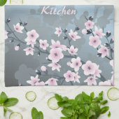 くすんだピンク 灰色がかった青 桜の花 キッチンタオル (折り畳み)