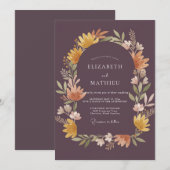 くすんだマーブルのアプリコットリースの結婚式 招待状 (正面/裏面)