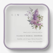 くすんだライラックの水彩コテージ フローラ ブライダル シャワー ペーパープレート (正面)
