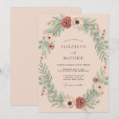 くすんだラストのリースの結婚式 招待状 (正面/裏面)