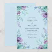 くすんだラベンダーとペリウィンクルのボタン wedding 招待状 (正面/裏面)