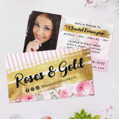 くすんだ優しい水彩のバラとゴールドのソーシャルフォト 名刺