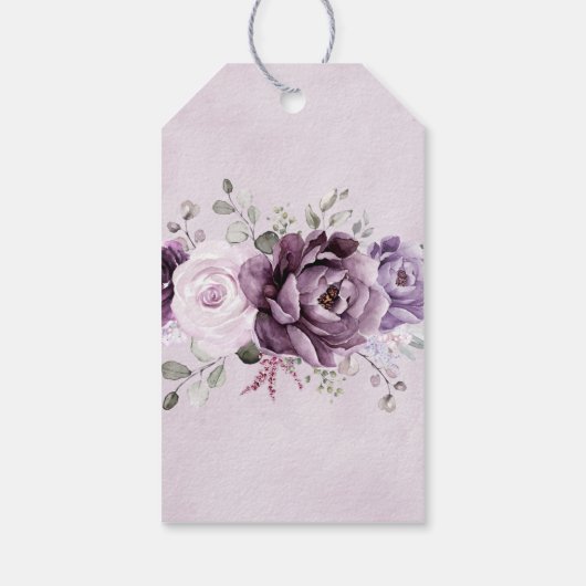 くすんだ紫の花のムーディーなフラワーの結婚式 ギフトタグ (裏面)