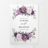 くすんだ紫の花のムードのあるフラワーの結婚式 三つ折り案内状 (カバー)