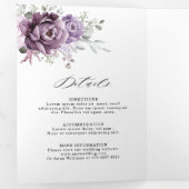 くすんだ紫の花のムードのあるフラワーの結婚式 三つ折り案内状 (内部最初)