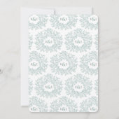 くすんだ緑の手描きの葉のモノグラムアートの結婚式 招待状 (裏面)