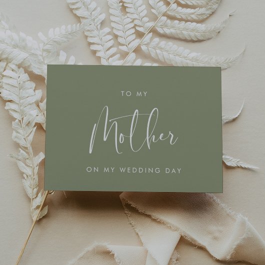 くすんだ緑色 私の結婚式の日に母へ カード