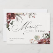 くすんだ赤いポインセチアの花の最も楽しいクリスマス シーズンカード (正面)