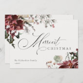 くすんだ赤いポインセチアの花の最も楽しいクリスマス シーズンカード (正面/裏面)