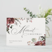 くすんだ赤いポインセチアの花の最も楽しいクリスマス シーズンカード (スタンド正面)