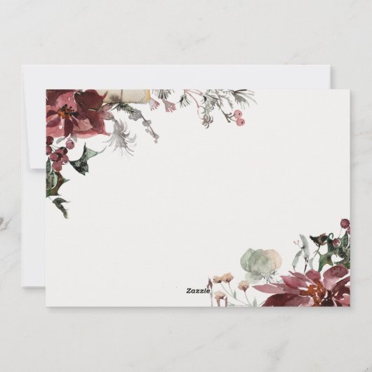 くすんだ赤いポインセチアの花の最も楽しいクリスマス シーズンカード (裏面)