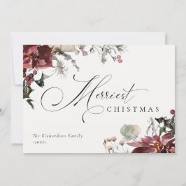 くすんだ赤いポインセチアの花の最も楽しいクリスマス シーズンカード