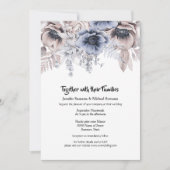 くすんだ青とピンクの森のバラのアネモネのエレガント 招待状 (正面)