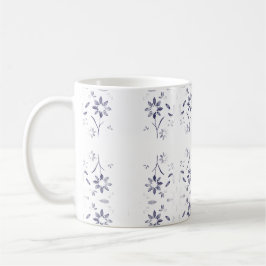 くすんだ青と白の花柄 コーヒーマグカップ