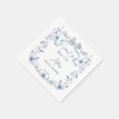 くすんだ青の花リボン エレガントな結婚前祝賀会 スタンダードカクテルナプキン (角)