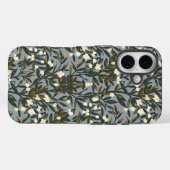 くすんだ青灰色の背景にフローラル柄 Case-Mate iPhoneケース (裏面 (横))