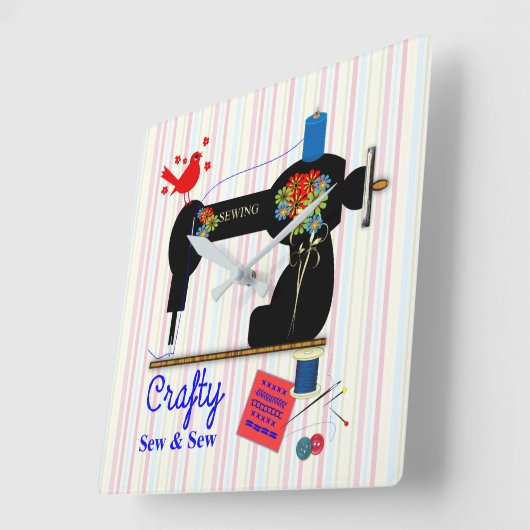 くそったれ縫い縫い縫い縫いヴィンテージ裁縫機 スクエア壁時計 (傾斜)