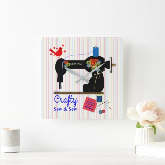 くそったれ縫い縫い縫い縫いヴィンテージ裁縫機 スクエア壁時計 (ホーム)