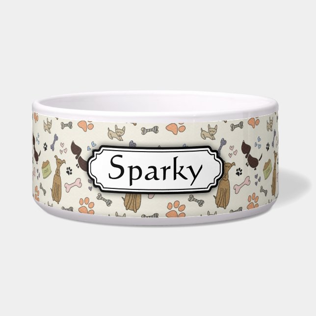 くそ！犬の恋人 – 子犬のパターンpersonalizable ボウル (正面)