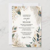 くちばしと羽毛が調和したアジアンスカイクラウドピーコックウェディング 招待状 (正面)