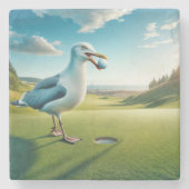 くちばしにゴルフボールを入れたカモメ ストーンコースター (正面)
