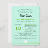 くちばしを閉じた鳩の枝の青い洗礼招待状 招待状 (正面)