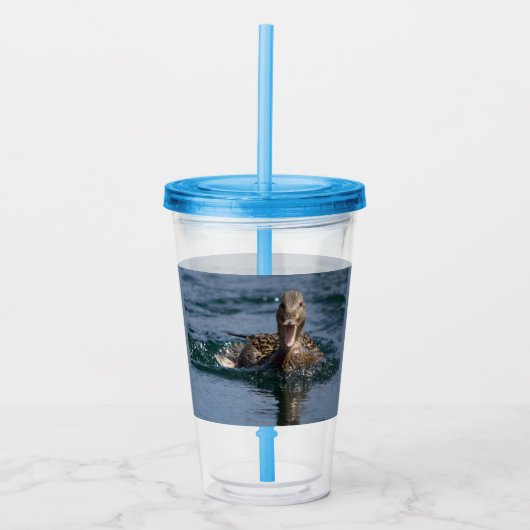 くちばしを開けてアヒル アクリルタンブラー (正面)