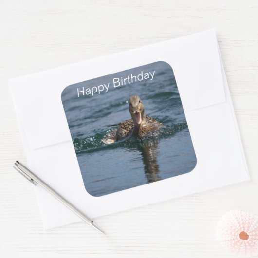 くちばしを開けてアヒル スクエアシール (封筒)