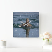 くちばしを開けてアヒル スクエア壁時計 (ホーム)