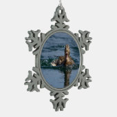 くちばしを開けてアヒル スノーフレークピューターオーナメント (左)