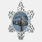 くちばしを開けてアヒル スノーフレークピューターオーナメント (右)