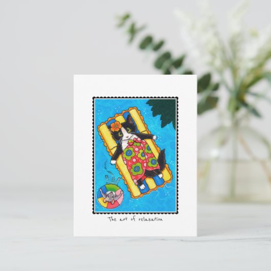 「くつろぎのアート」猫とマウスカスタムの ポストカード (スタンド正面)