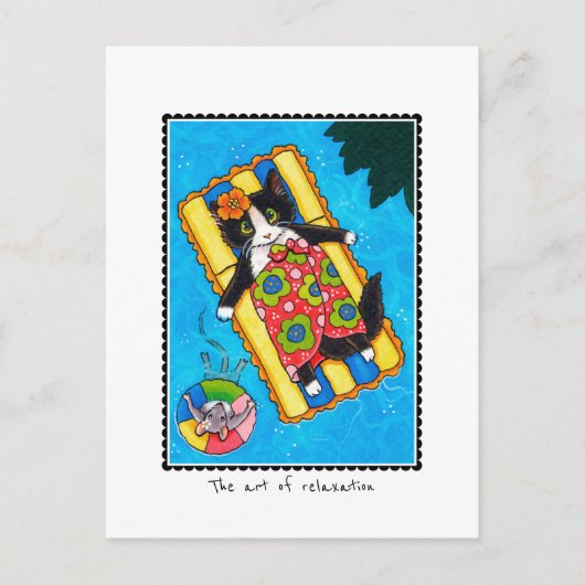 「くつろぎのアート」猫とマウスカスタムの ポストカード (正面)