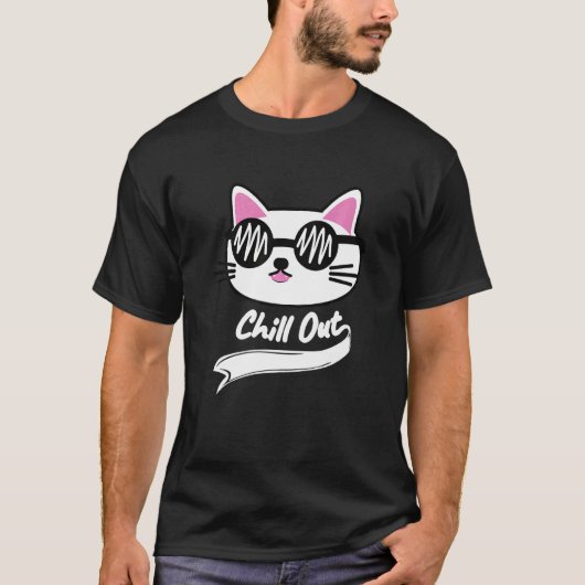くつろぎサングラス 猫 キティ ねこ Tシャツ (正面)