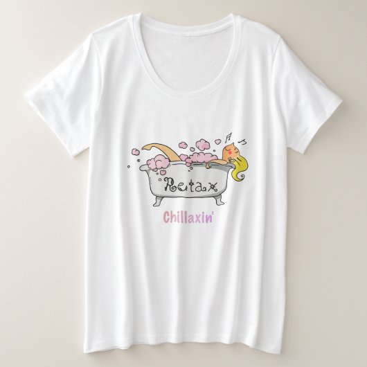くつろぎ系カートゥーン Chillaxin’ Vibes プラスサイズTシャツ (デザイン正面)