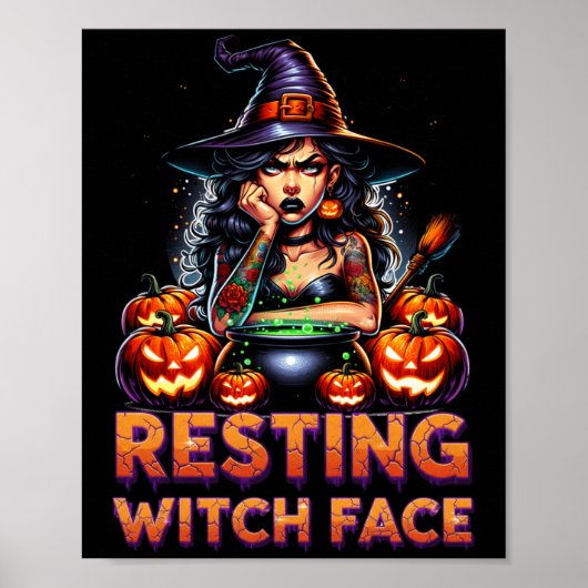 くつろぎ魔女顔面 楽しい サルカスティック ハロウィン 嫌味 ポスター (正面)