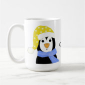 くつろぐペンギンにビックリ コーヒーマグカップ (左)