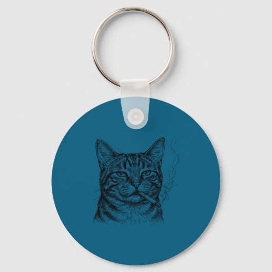 くつろぐ猫のスケッチアート ネコ好きのためのデザイン キーホルダー (正面)