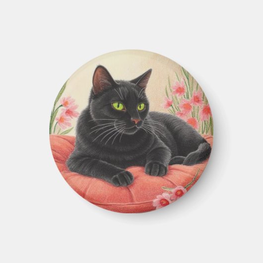 くつろぐ黒猫 マグネット (正面)