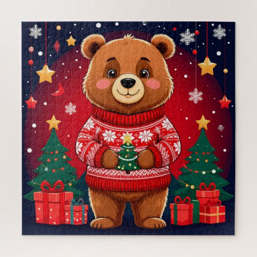 くつ下のクリスマスベアで家族での楽しいひととき ジグソーパズル (縦)
