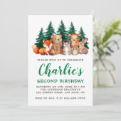 くぬぎ 2さいの誕生日 もりのどうぶつたち グリーンスクリプト 招待状 (スタンド正面)