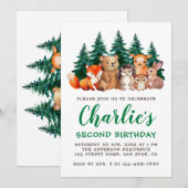 くぬぎ 2さいの誕生日 もりのどうぶつたち グリーンスクリプト 招待状 (正面/裏面)