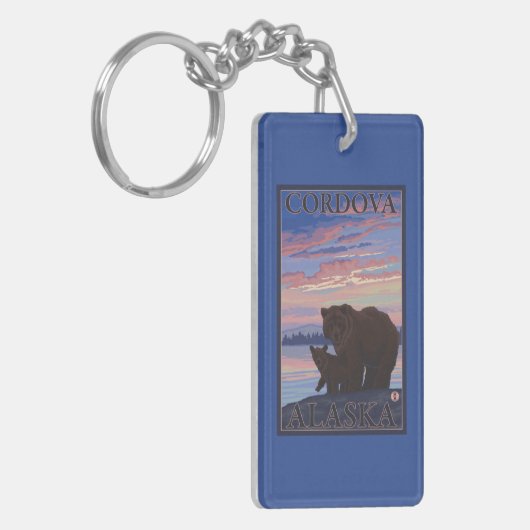 くまおよびカブス- Cordova、アラスカ キーホルダー (正面左)