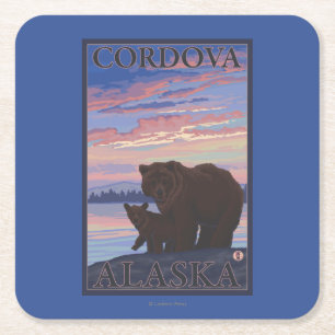 くまおよびカブス- Cordova、アラスカ スクエアペーパーコースター