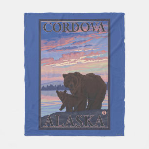 くまおよびカブス- Cordova、アラスカ フリースブランケット