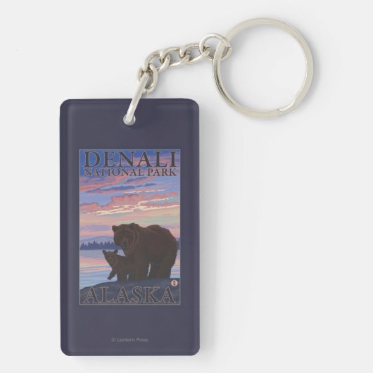 くまおよびカブス- Denaliの国立公園、アラスカ キーホルダー (裏面)