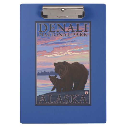 くまおよびカブス- Denaliの国立公園、アラスカ クリップボード (正面)
