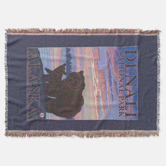 くまおよびカブス- Denaliの国立公園、アラスカ スローブランケット (正面)